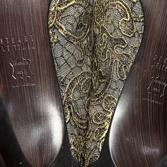 STUART WEITZMAN suede and lace stiletto bootie Heels 💛🖤🤍 - Picture 7 of 7